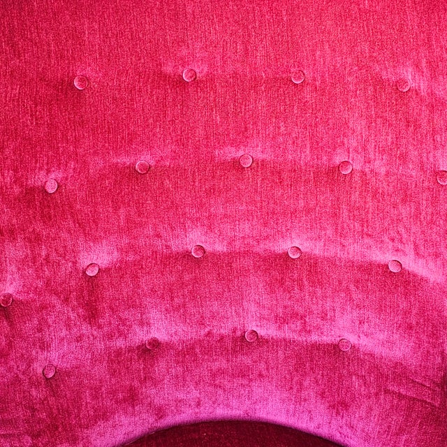 Wood Velvet Red Cherry Wing Back Chair For Sale - Image 7 of 8