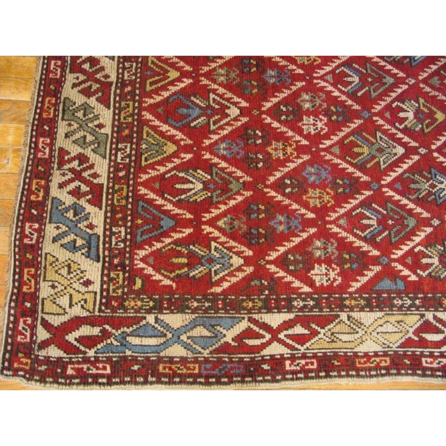 1900s Red Geometric Rustic Antique Kurdish Rug 3'6" X 4'6" Handknotted Wool Carpet For Sale - Image 4 of 5