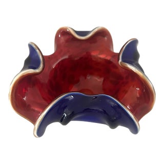 1960’s Murano Art Glass Red & Blue Free Form Bowl For Sale