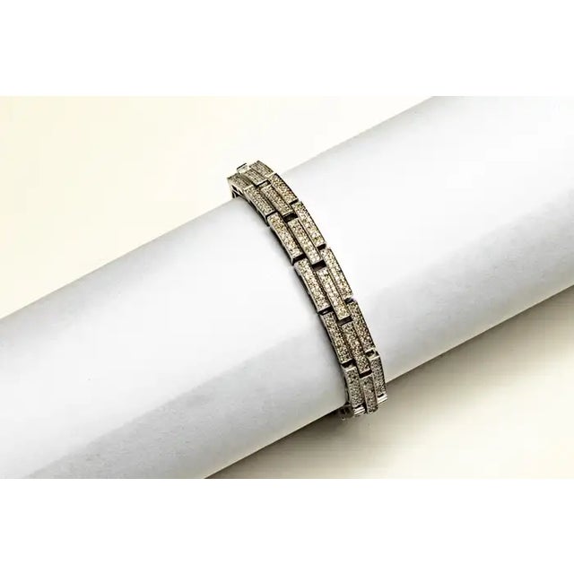 1990s Pave` Diamond and Sterling Silver Link Bracelet For Sale - Image 5 of 6