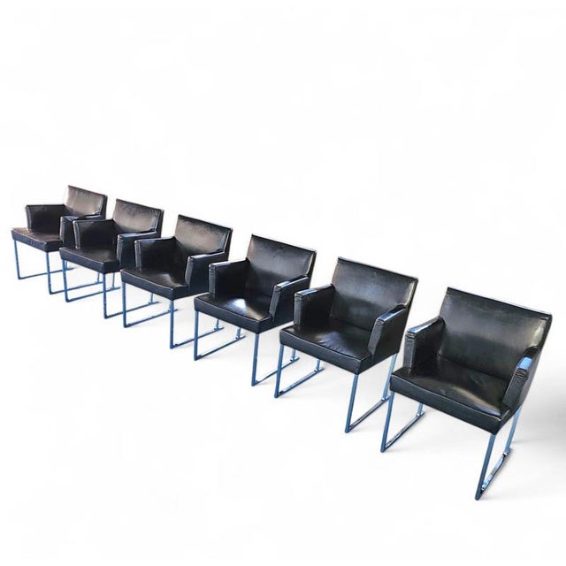 Metal S58 Solo Chairs in Black Leather by Antonio Citterio for B&B Italia, Set of 6 For Sale - Image 7 of 17
