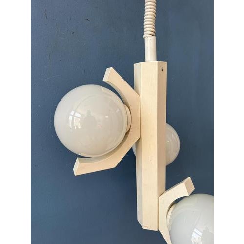Mid-Century Modern White Pendant Lamp with Opaline Glass Shades For Sale - Image 9 of 13