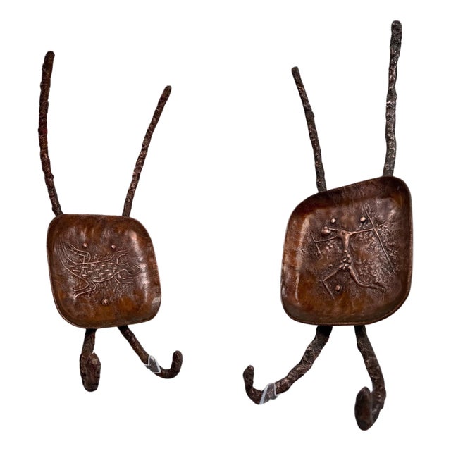 Mid-Century Modern Primitive Sculptural Wall Coat Hooks from Bragalini, 1950s, Set of 2 For Sale