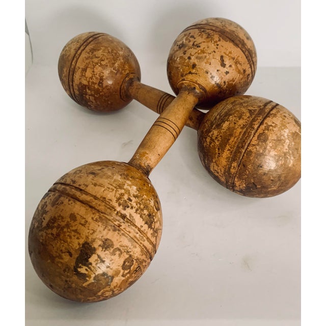 Brown Antique Victorian Primitive Oversized Wooden Hand Weights, Dumbbells - a Pair For Sale - Image 8 of 9