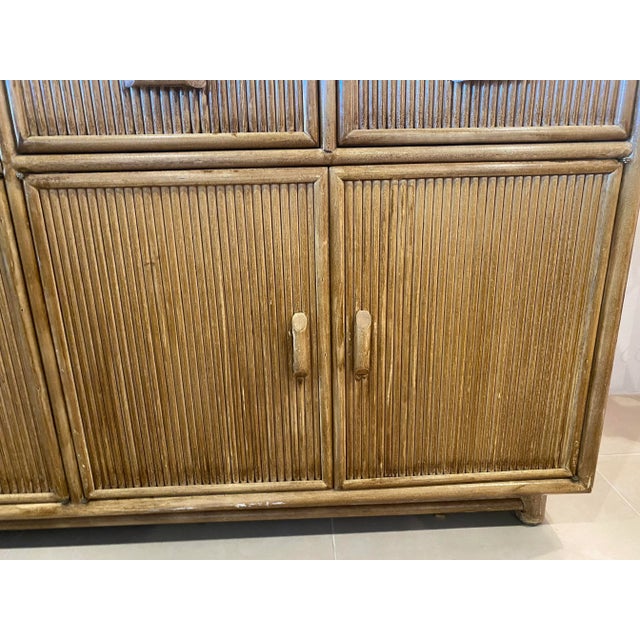 Vintage Palm Beach Bamboo Pencil Reed Credenza Cabinet Buffet Drawers Dresser For Sale In West Palm - Image 6 of 12