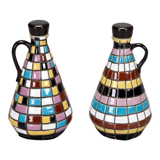 Mid Century Op Art Inspired Ceramic Oil And Vinegar Set Chairish