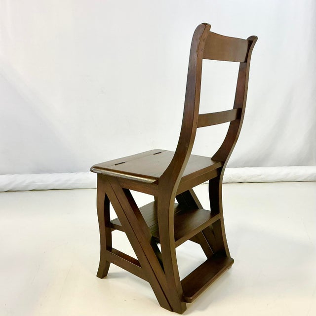 1970s Vintage English Hollywood Regency Arts & Crafts Library Steps Convertible Chair - 3 Step For Sale - Image 13 of 17