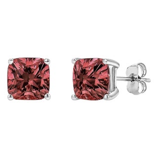 14K White Gold 1/2 Cttw Lab Grown Pink Cushion 4-Prong Set Classic Diamond Solitaire Stud Earrings (Pink Color, VS1-VS2 Clarity) For Sale