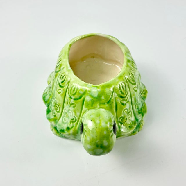 Mid 20th Century 1970s Vintage Boho Chic Folk Art Whimsical Turtle Ceramic Planter For Sale - Image 5 of 12