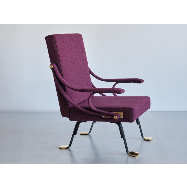 Digamma Armchair in Purple Dedar Fabric & Brass by Ignazio Gardella, 2010s For Sale - Image 9 of 17