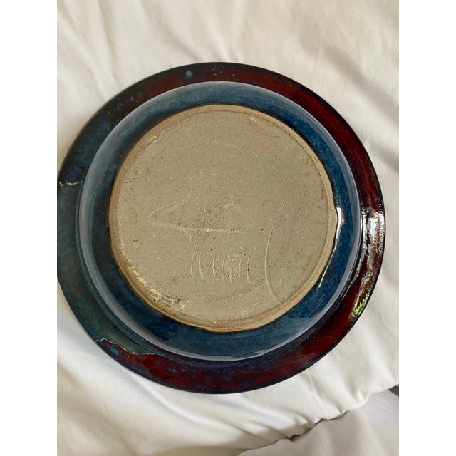 Stoneware Bowl in Reds and Blue by Nationally Recognized North Carolina Potter Bill Stewart For Sale In Greenville, SC - Image 6 of 8