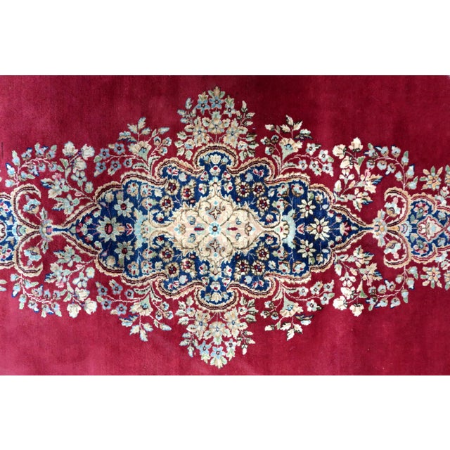 1920s, Antique Persian Kerman Rug, Floral Medallion, Red Field, 9 X 11 ...