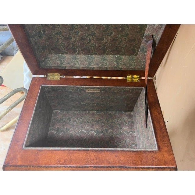 Maitland - Smith 1980s Maitland-Smith Leather Covered Decorative Box on Hand-Forged Iron Stand For Sale - Image 4 of 9