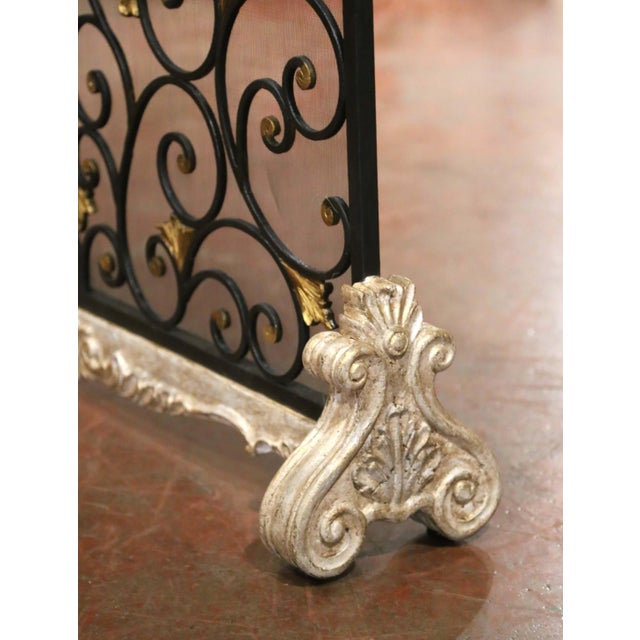 Mid-Century French Louis XV Style Wrought Iron Fireplace Screen For Sale In Dallas - Image 6 of 9