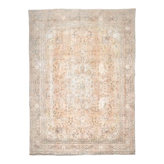1970s Vintage Persian Handmade Wool Cotton Light Brown Area Rug For Sale