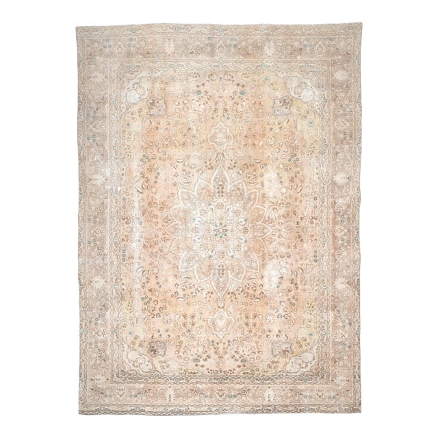 1970s Vintage Persian Handmade Wool Cotton Light Brown Area Rug For Sale