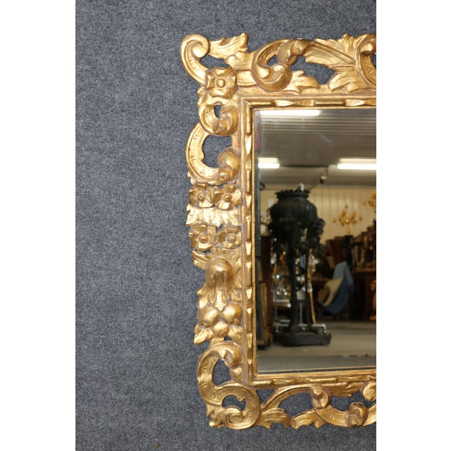 Italian Rococo Style Floral Gilt Carved Wall Hanging Mirror C. 1940's For Sale In Philadelphia - Image 6 of 9