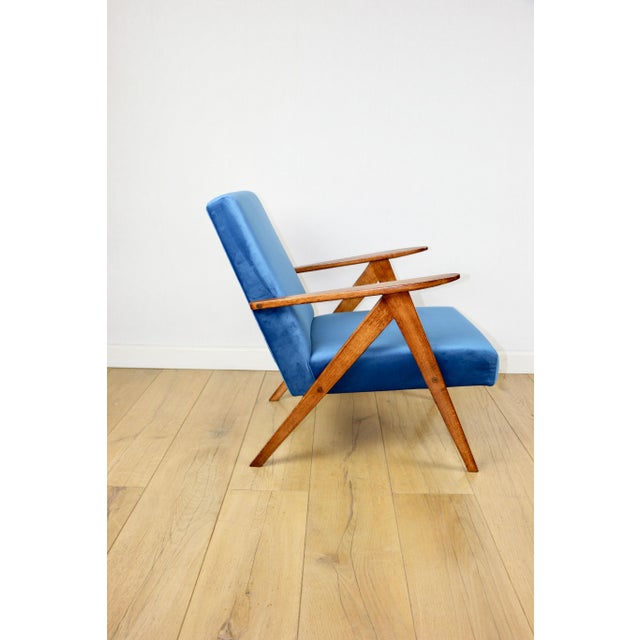 Blue Vintage Blue Velvet VAR B-310 Chair in Dark Wood, 1960s For Sale - Image 8 of 11
