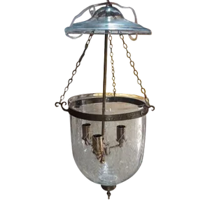 Vintage 1940s Art Nouveau Bronze Jar Glass Hanging Fixture Lantern Light