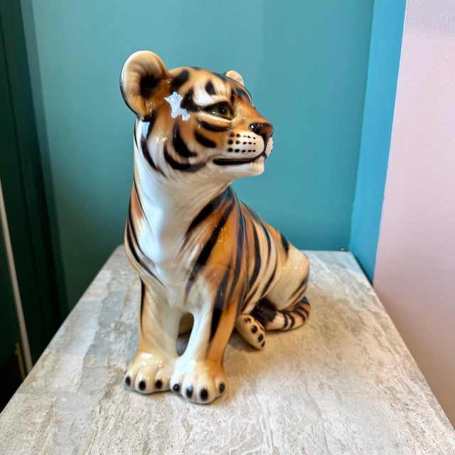 A gorgeous vintage porcelain tiger cub statue, made in Italy (stamped on base), circa 1970's. A wonderfully charming piece...