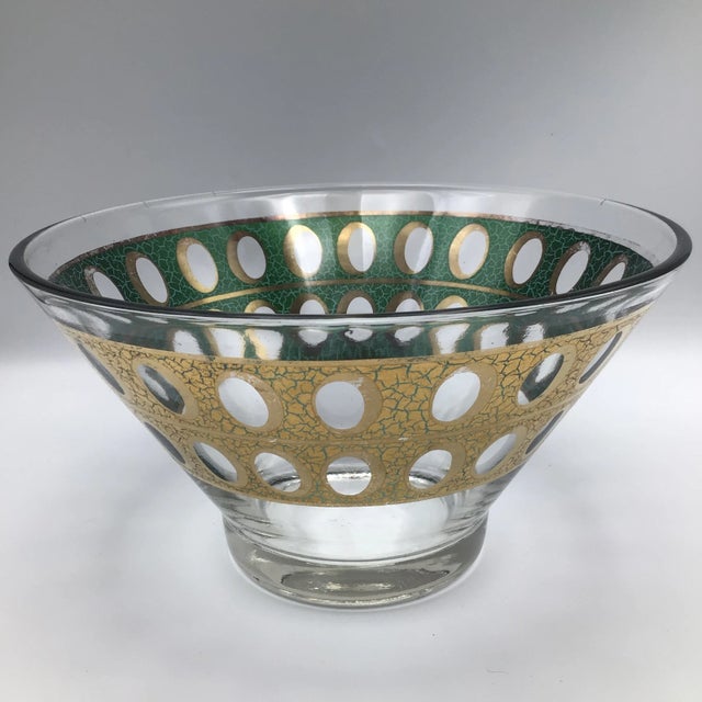 1960s Culver Gold and Emerald Green Bowl and Platter - Set of 2 For Sale - Image 5 of 13