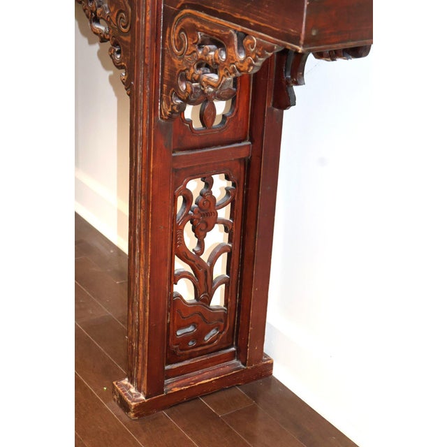 Antique 19th C. Chinese Qing Dynasty Dragon Altar Table – Solid Elmwood Console Anchor your interior with an authentic...