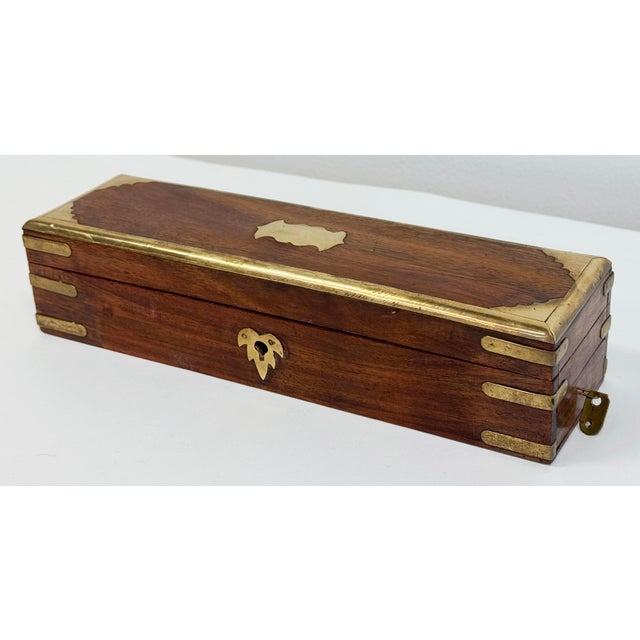Vintage Mid 20th C Brass Inlaid Wooden Box For Sale - Image 4 of 8