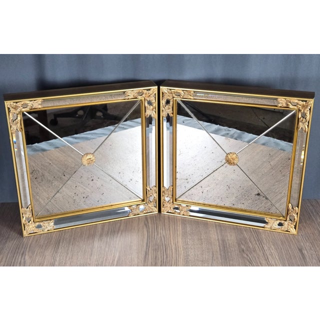 Hollywood Regency Two LaBarge Venetian Style Square Gold Gilt Wall Mirrors For Sale - Image 3 of 14