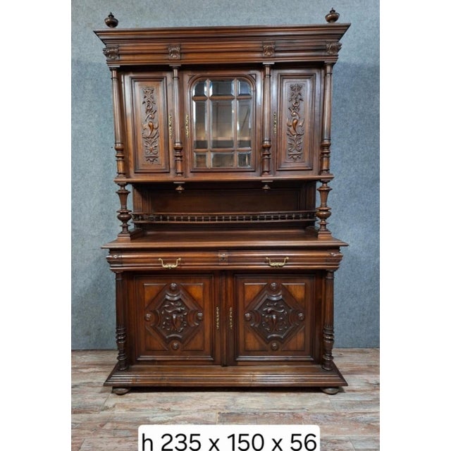 Brown Henri II Two-Part Buffet Carved in Walnut For Sale - Image 8 of 8