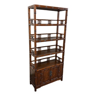 Hand Carved Shelving With Double Door Cabinet For Sale