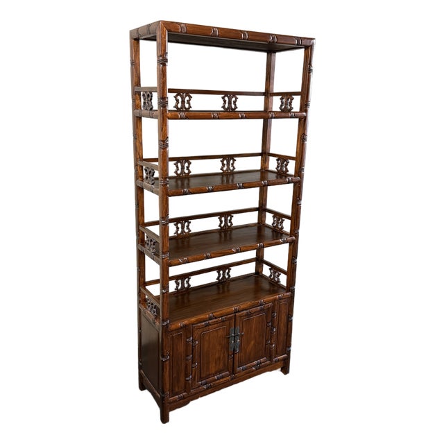Hand Carved Shelving With Double Door Cabinet For Sale