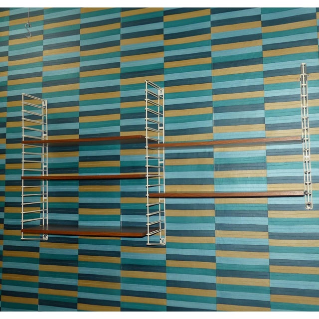Mid-Century Modern String Shelf with Illuminated Covers in Dark Wood Veneer and White Ladders from Musterring International, 1960s For Sale - Image 9 of 16