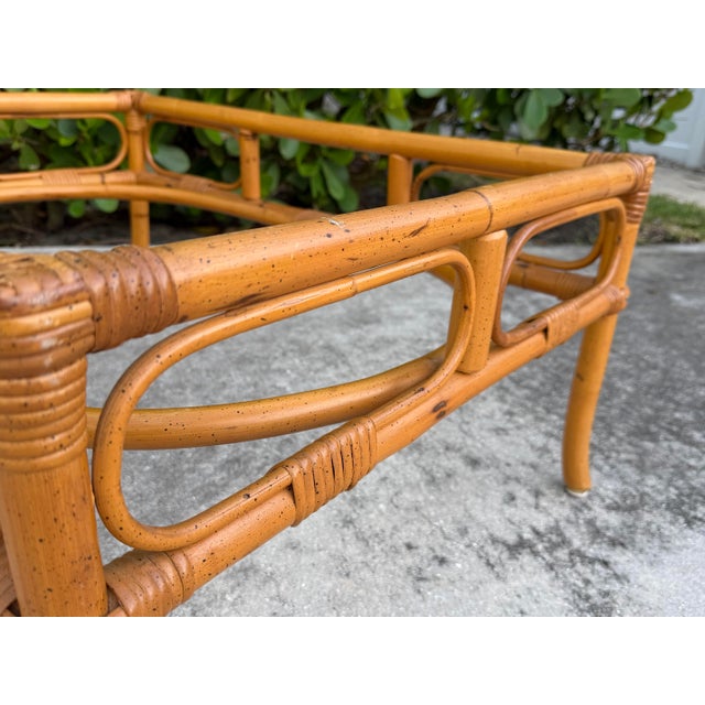 Late 20th Century Vintage Palm Beach Bamboo + Rattan Coffee Table For Sale - Image 5 of 12