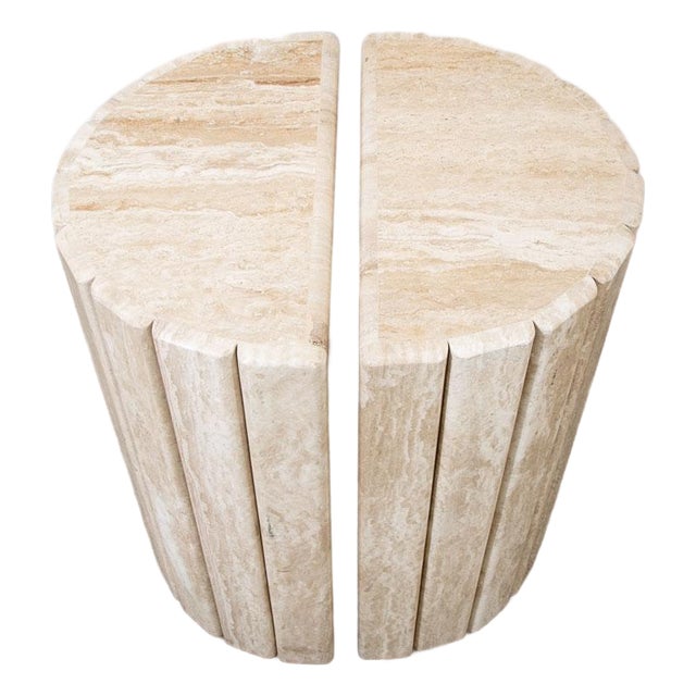 Mid Century Modern Table Base Round Marble Stone 2 Pc Console Dining Pedestal For Sale