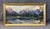 This original 1968 oil on board by Lillian Lewis depicts a tranquil mountain range reflected in a still lake, with layered...
