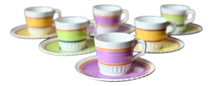 Art Deco Earthenware Coffee Service, France, 1940s, Set of 6