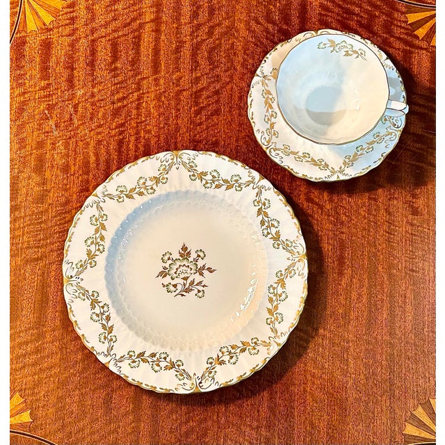 Ivory 1960s Royal Crown Derby “Touraine” Bone China Tea Service for Six, 19 Pieces, England For Sale - Image 8 of 12