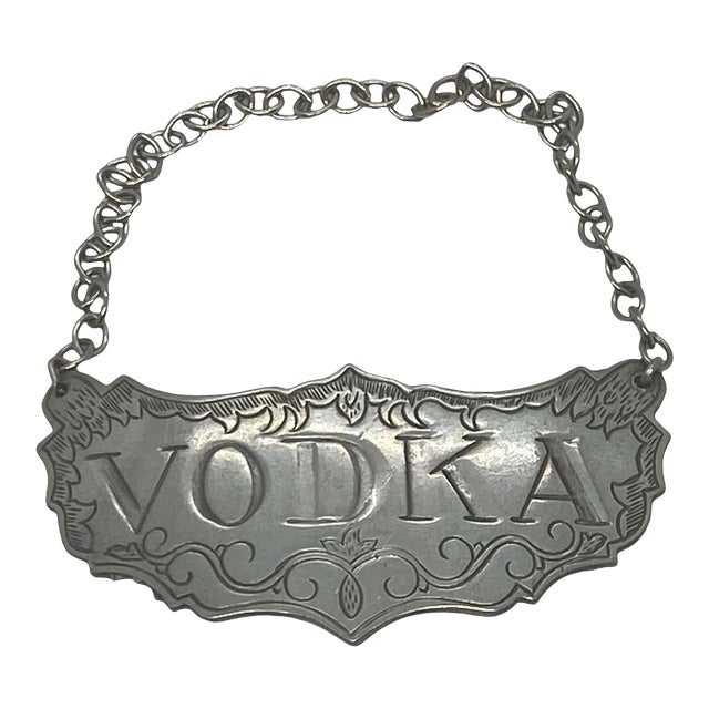 Mid 20th Century Vintage Stieff Pewter Vodka Decanter Label Tag For Sale