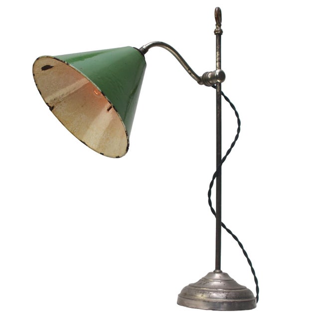 1930s British Green Enamel and Nickel-Plated Brass Desk Light For Sale - Image 5 of 7