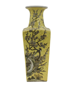 Imperial Chinese Yellow Porcelain Plum Blossom and Bird Vase