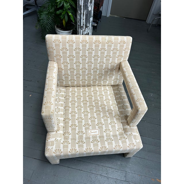 Sand Vintage 1970’s Milo Baughman Upholstered Chair and Ottoman Set For Sale - Image 8 of 11