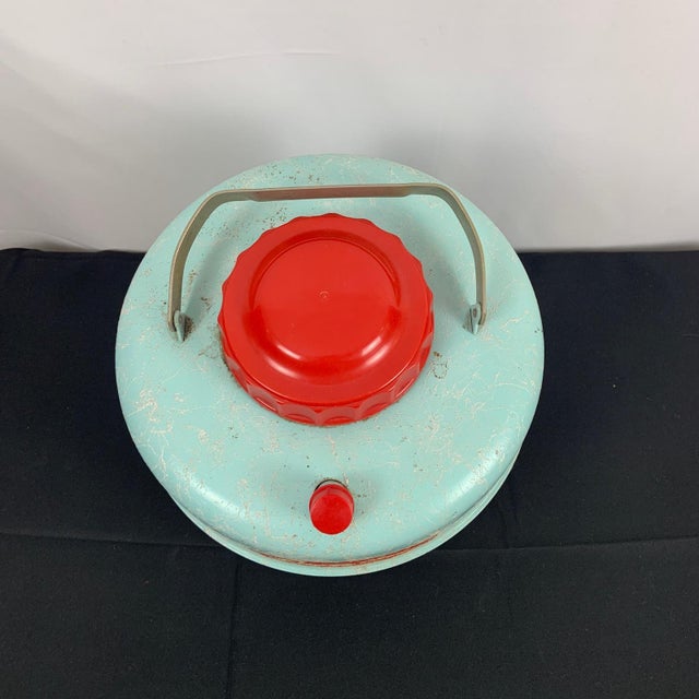 Retro 1950's Camp Jug Kwik-Way MFG CO St Louis MO Vintage Aqua Blue and Red Kwik-Way Camp Jug features a classic mid-...