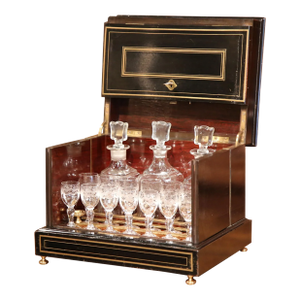 19th Century French Napoleon III Mahogany and Bronze Inlay Liquor Box