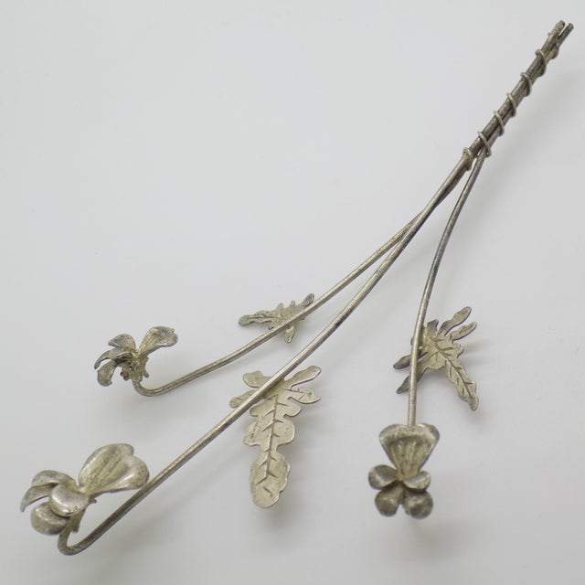 1950s Vintage Italian Handmade Genuine Silver Orchid Branch Long Miniature, 1950s For Sale - Image 5 of 13