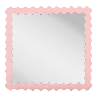 Fleur Home Audubon Bamboo Square Mirror in Authentic Pink, 36x36 For Sale