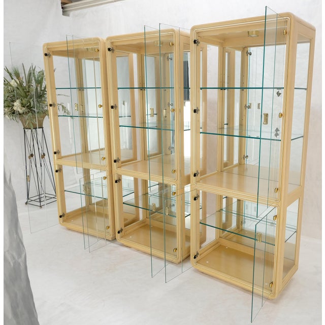 3 Blond Wood Glass Door Curio Cases Display Vitrine Cabinet Glass Shelves MINT! For Sale - Image 13 of 14