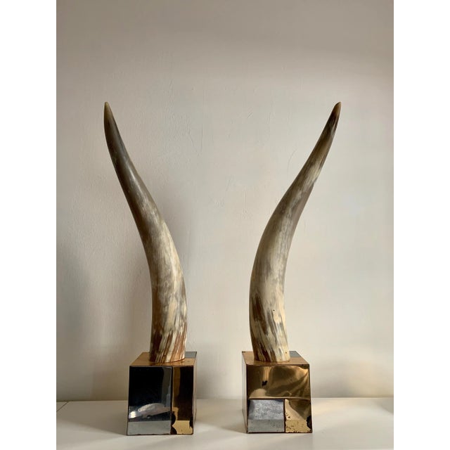 Mid-Century Modern 1970s Attributed Paul Evans "Cityscape" Mounted Animal Horn Garnitures - a Pair For Sale - Image 3 of 3