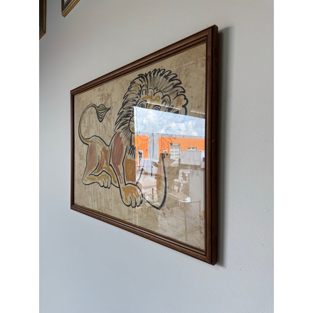 1980's Vintage R. Horwitz Lion Acrylic on Canvas Painting – Frame For Sale - Image 4 of 11