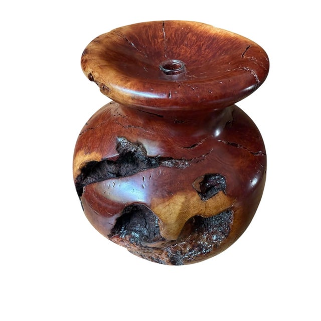 Vintage Brutalist Burlwood Hand Turned Sculpture Art Vase Decor For Sale - Image 4 of 12