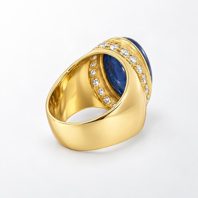 Late 20th Century Estate 4ct Cabochon Sapphire & Diamond Ring, Size 7 For Sale - Image 4 of 6